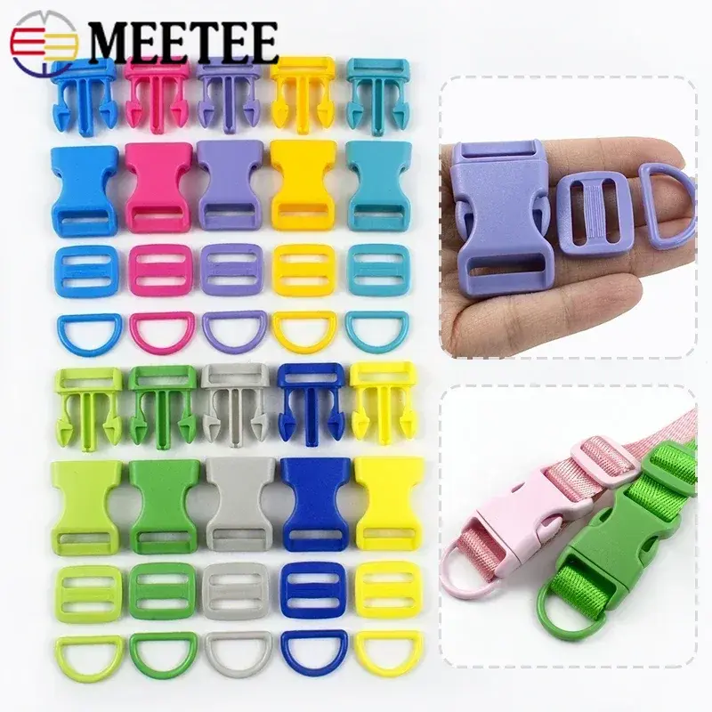 5/10Sets 15/20/25mm Plastic Adjustable Buckles for Dog Collars Bags Webbing Belts Strap Repair D Ring Clasps DIY Accessories