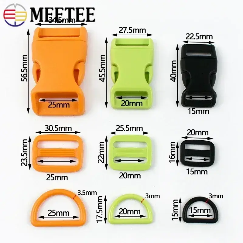 5/10Sets 15/20/25mm Plastic Adjustable Buckles for Dog Collars Bags Webbing Belts Strap Repair D Ring Clasps DIY Accessories