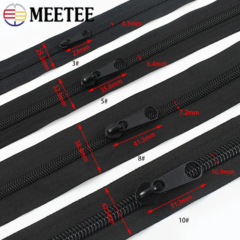 1-5M 3#5#8#10# Nylon Zippers By Meter With Zipper Sliders Plastic Coil Zips Bags Clothes Zip Repair Kits DIY Sewing Accessories