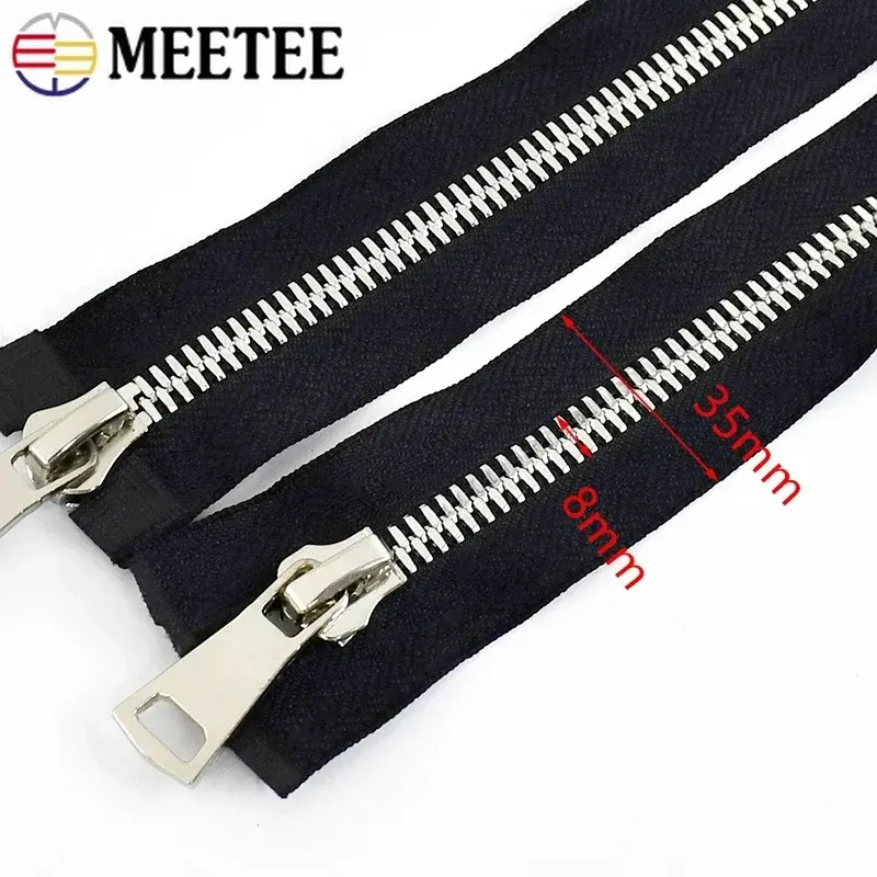 1Pc 70/80/90/100cm 8# Metal Zippers for Clothes Open-End Double Slider Auto Lock Zip Bags Zips Repair Kit DIY Sewing Accessories