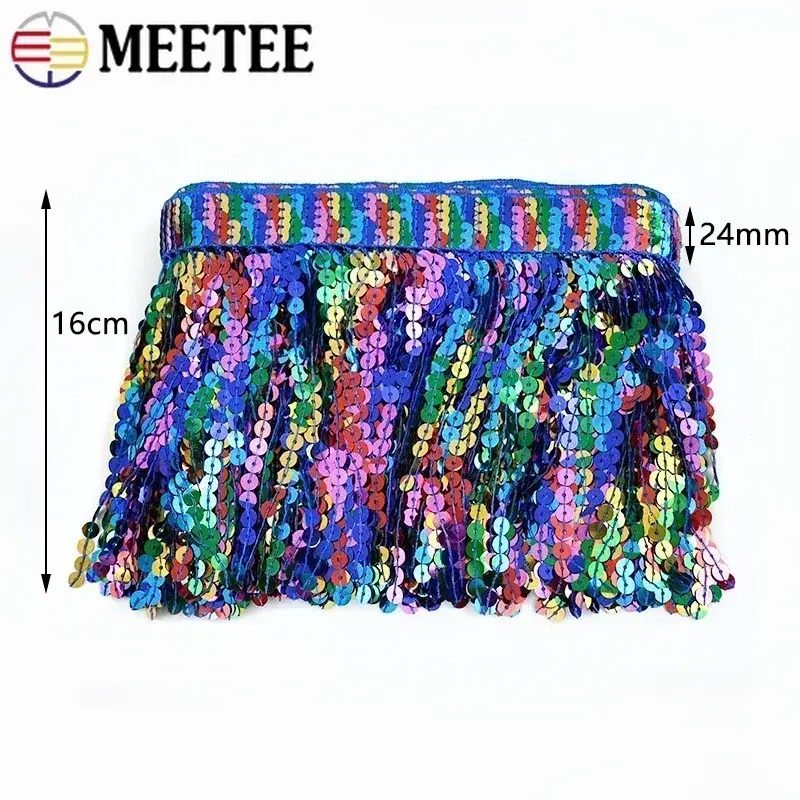 16cm Ethnic Sequin Fringe Tassel for Sewing Lace Trim Ribbon Tape Embroided Fringes Latin Dance Garment Trimming DIY Accessories