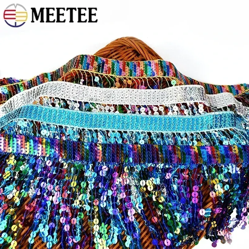 16cm Ethnic Sequin Fringe Tassel for Sewing Lace Trim Ribbon Tape Embroided Fringes Latin Dance Garment Trimming DIY Accessories