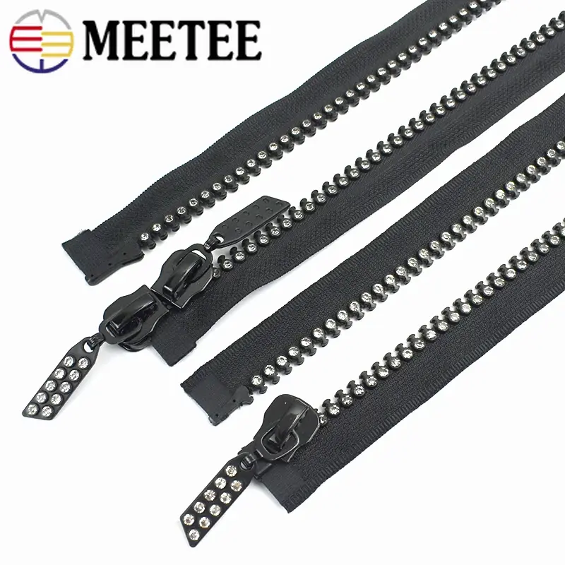 1Pc 10# 60/70/80cm Open-end Zippers for Sewing Decorative Resin Zipper Rhinestone Zips Jacket Bags DIY Clothing Accessories