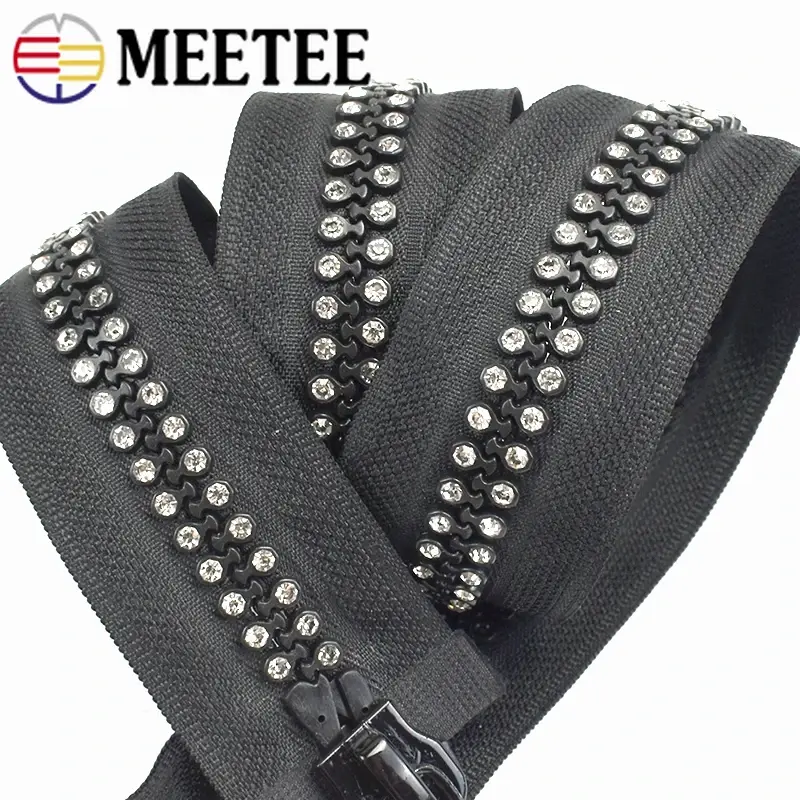 1Pc 10# 60/70/80cm Open-end Zippers for Sewing Decorative Resin Zipper Rhinestone Zips Jacket Bags DIY Clothing Accessories