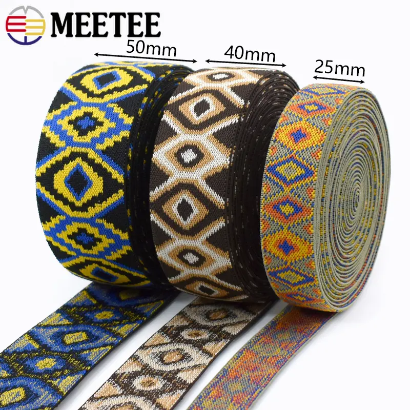 1-10Meters 25/40/50mm Jacquard Elastic Band for Sewing Ethnic Rubber Ribbon Bands Stretch Webbing Pants Clothes DIY Accessories