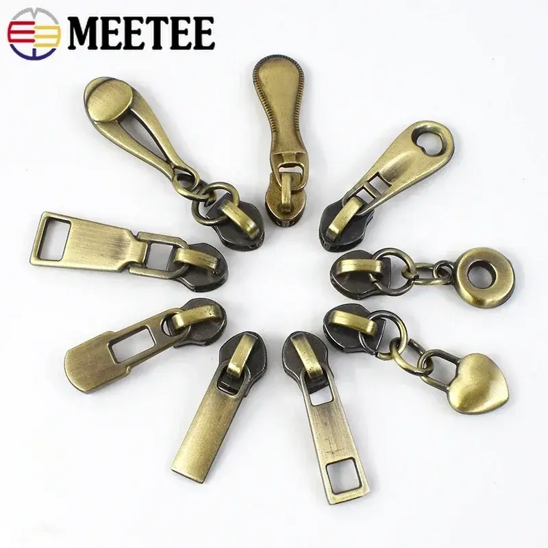 3# Brass Zippers Slider Pulls for Nylon Zipper Tapes Bag Wallet Zip Puller Head Repair Kit DIY Clothing Sewing Zips Accessories