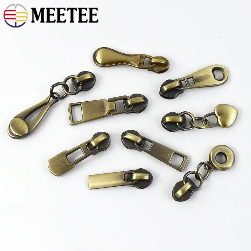 3# Brass Zippers Slider Pulls for Nylon Zipper Tapes Bag Wallet Zip Puller Head Repair Kit DIY Clothing Sewing Zips Accessories