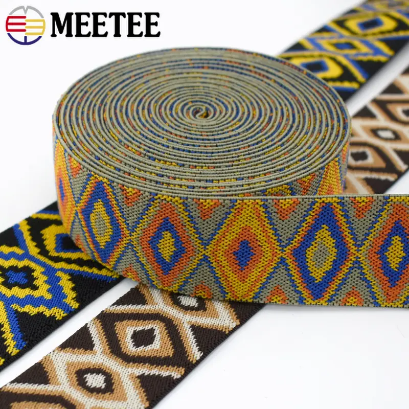1-10Meters 25/40/50mm Jacquard Elastic Band for Sewing Ethnic Rubber Ribbon Bands Stretch Webbing Pants Clothes DIY Accessories