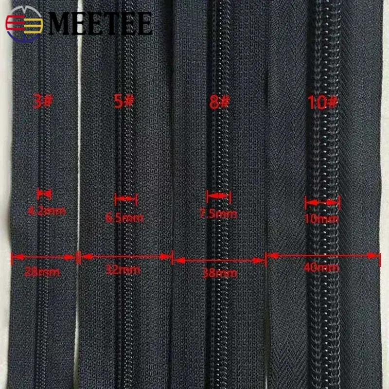 3# 5# 8# 10# 10M Black Nylon Coil Zippers 10Pcs Zipper Sliders For Sewing Clothes Zips Head Closure Zip Repair Kit DIY Accessory
