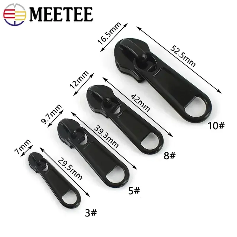 3# 5# 8# 10# 10M Black Nylon Coil Zippers 10Pcs Zipper Sliders For Sewing Clothes Zips Head Closure Zip Repair Kit DIY Accessory