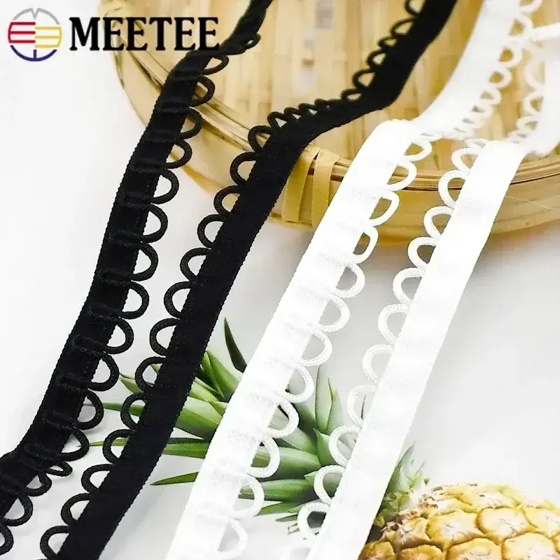 2-20Meters 15mm Nylon Elastic Band Wedding Dress Lace Ribbon Trim U-shape Loop Button Hole Collar Buttons DIY Sewing Accessories