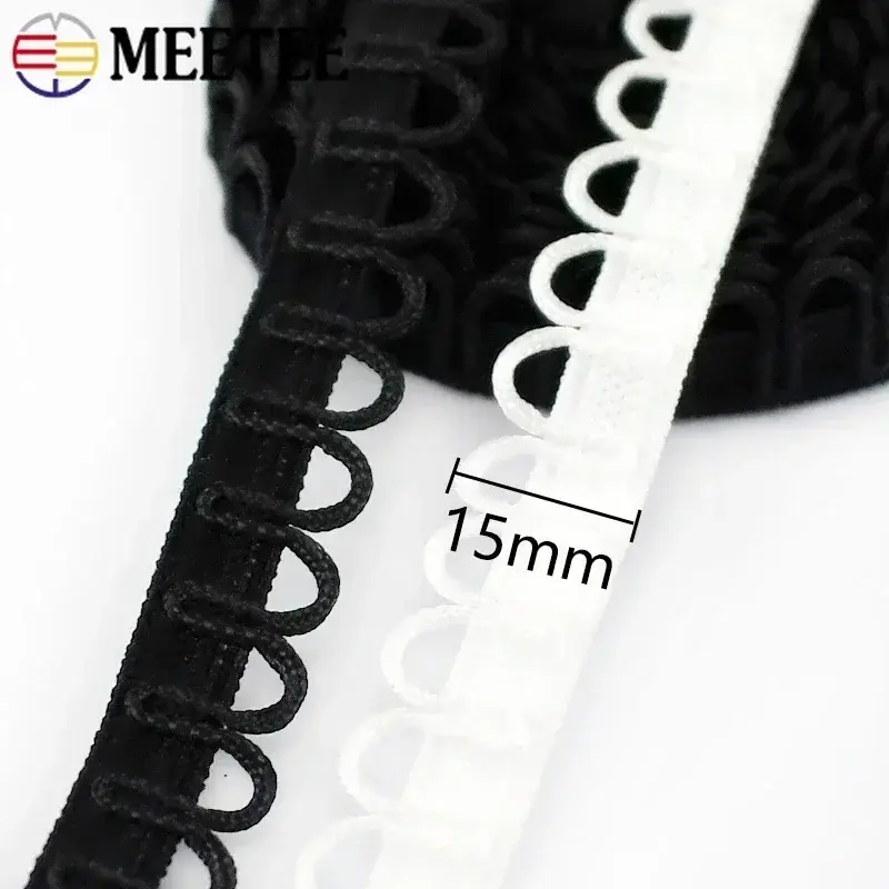 2-20Meters 15mm Nylon Elastic Band Wedding Dress Lace Ribbon Trim U-shape Loop Button Hole Collar Buttons DIY Sewing Accessories