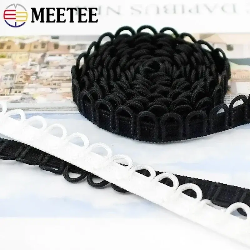 2-20Meters 15mm Nylon Elastic Band Wedding Dress Lace Ribbon Trim U-shape Loop Button Hole Collar Buttons DIY Sewing Accessories