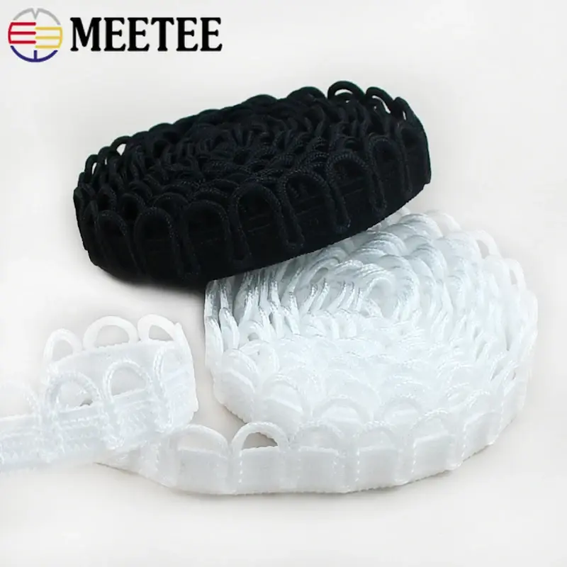 2-20Meters 15mm Nylon Elastic Band Wedding Dress Lace Ribbon Trim U-shape Loop Button Hole Collar Buttons DIY Sewing Accessories