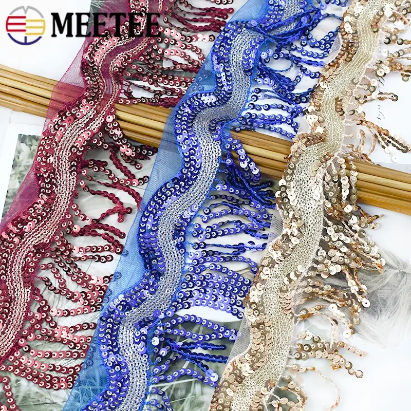 1-5Yards 8cm Sequins Tassel Fringe for Sewing Mesh Lace Trims Ribbon Tapes Performance Skirt Decoration DIY Wedding Dress Fabric