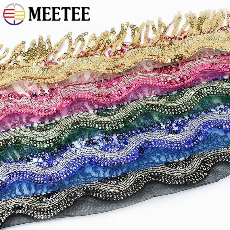1-5Yards 8cm Sequins Tassel Fringe for Sewing Mesh Lace Trims Ribbon Tapes Performance Skirt Decoration DIY Wedding Dress Fabric