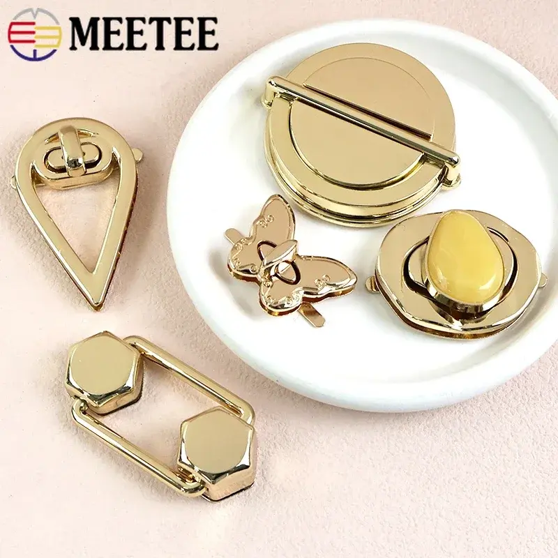 1/2Pcs Meetee Gold Metal Bag Lock Buckle Turn Twist Locks Snap Clip Closure Latch Handbag Purse Replace DIY Hardware Accessories