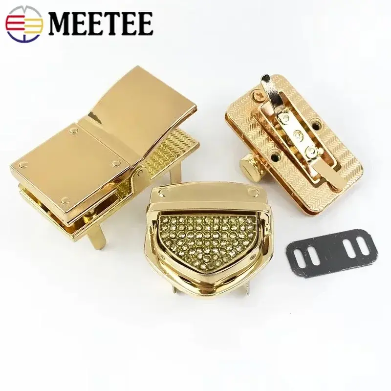 1/2Pcs Meetee Gold Metal Bag Lock Buckle Turn Twist Locks Snap Clip Closure Latch Handbag Purse Replace DIY Hardware Accessories