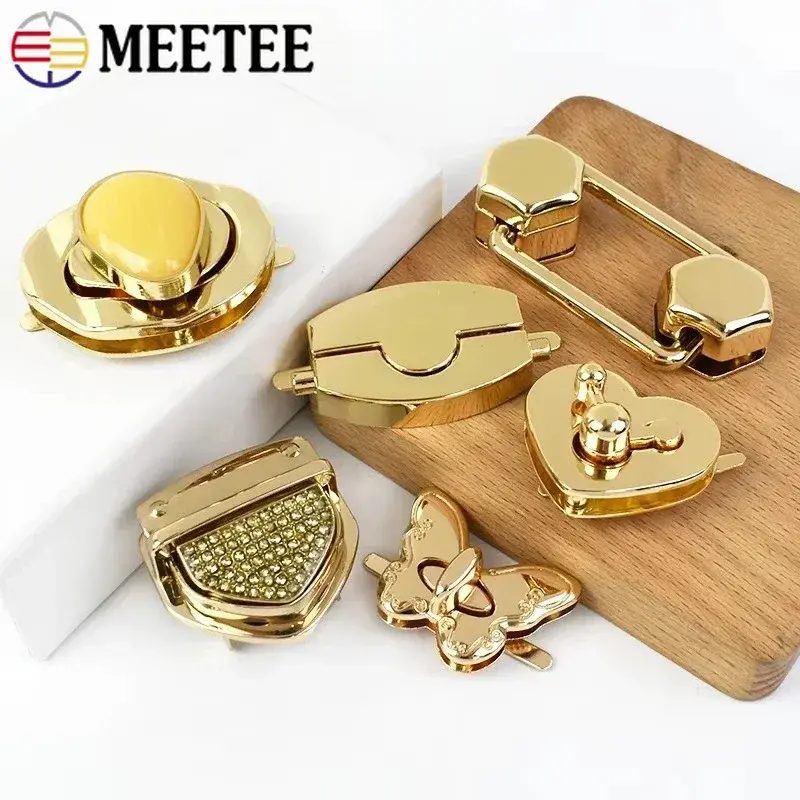 1/2Pcs Meetee Gold Metal Bag Lock Buckle Turn Twist Locks Snap Clip Closure Latch Handbag Purse Replace DIY Hardware Accessories
