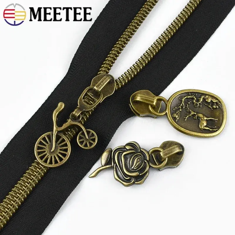 5-20Pcs Meetee 5# Bronze Zipper Sliders Replacement for Nylon Coil Zippers DIY Repair Kits Bags Clothes Sewing Accessories