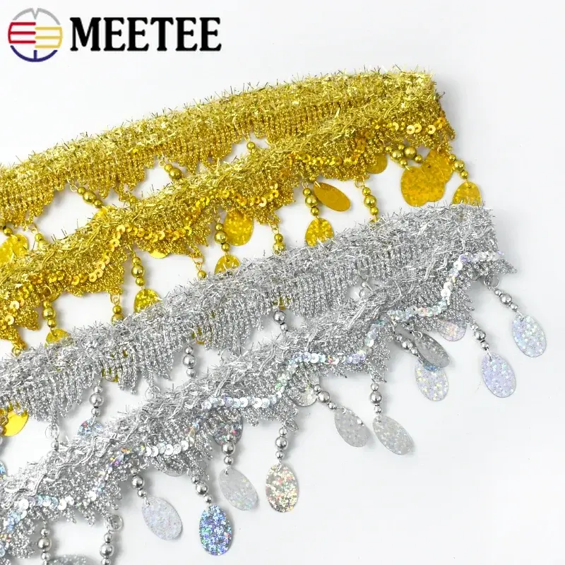 1-5Meters Tassel Sequins Pendant Webbing Gold Silver Lace Trim Fringe Dance Garment Decoration Tassels Band DIY Sewing Accessory