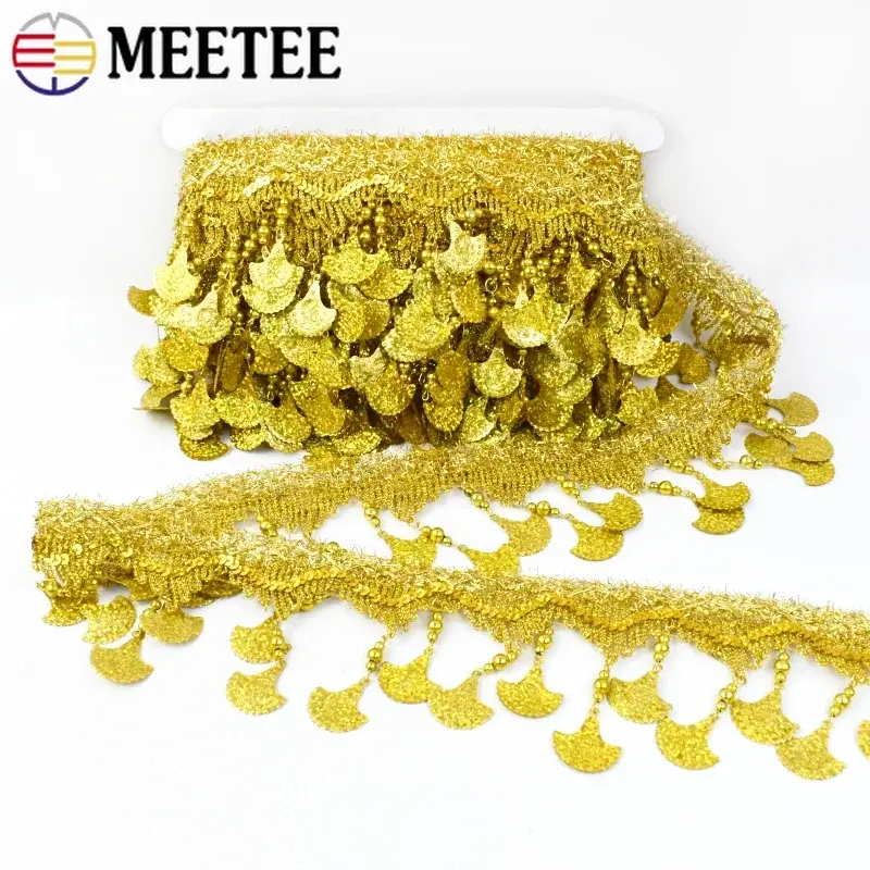 1-5Meters Tassel Sequins Pendant Webbing Gold Silver Lace Trim Fringe Dance Garment Decoration Tassels Band DIY Sewing Accessory