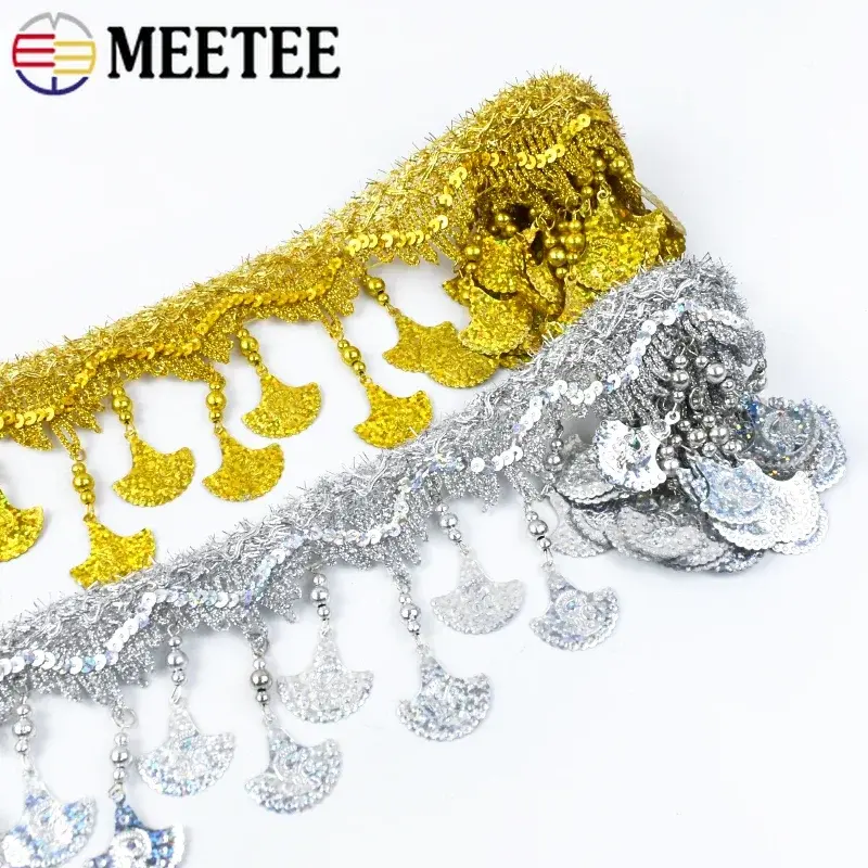 1-5Meters Tassel Sequins Pendant Webbing Gold Silver Lace Trim Fringe Dance Garment Decoration Tassels Band DIY Sewing Accessory