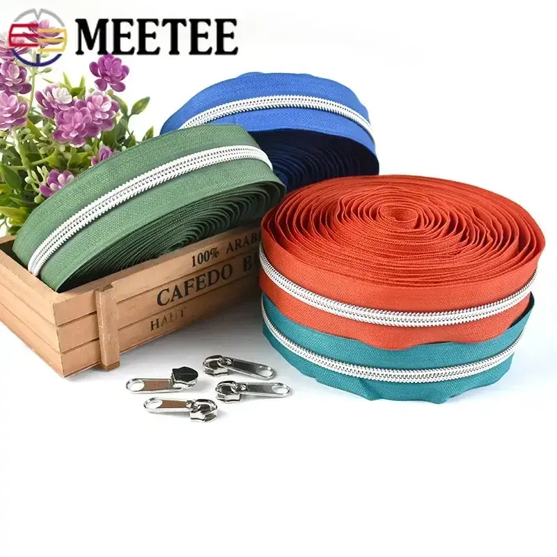 3/5/10M 5# Zippers For Sewing With Zipper Slider Pulls Coil Roll Zips Tape Head Bag Decorative Luggage DIY Accessories