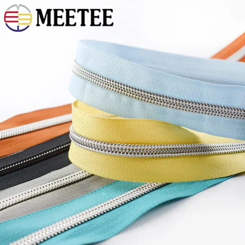 3/5/10M 5# Zippers For Sewing With Zipper Slider Pulls Coil Roll Zips Tape Head Bag Decorative Luggage DIY Accessories