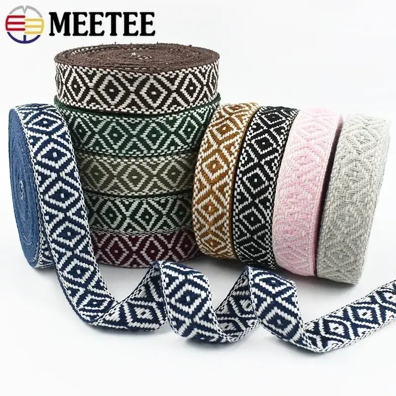 2/4/8M 25mm Ethnic Cotton Webbing Jacquard Lace Ribbon for Bag Strap Belt Garment Shoes Tape Bias Binding DIY Sewing Accessories