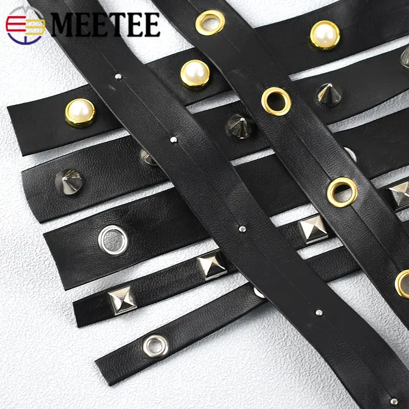 2/4/10M 10-20mm Black Rivets PU Leather Ribbon Tape Ropes Bag Strap Bracelet Cord Band Belt Decorative DIY Sewing Accessories