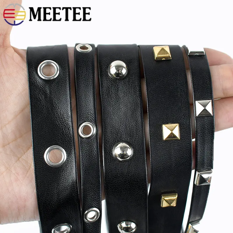 2/4/10M 10-20mm Black Rivets PU Leather Ribbon Tape Ropes Bag Strap Bracelet Cord Band Belt Decorative DIY Sewing Accessories