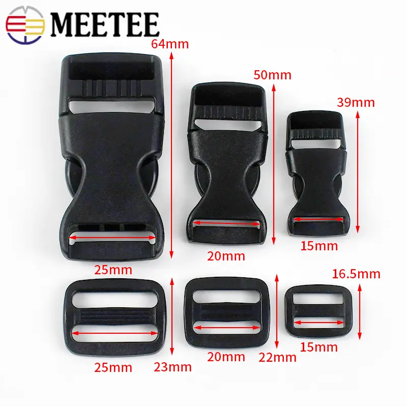 5/10Sets 25mm Plastic Buckles for Backpack Strap Release Buckle Tri Glide Slider Ring Clasp Knapsack Belt Hook DIY Accessories
