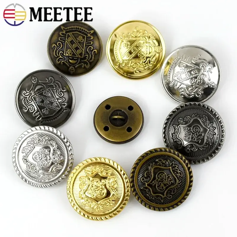 10Pcs 12-30mm Metal Buttons Jacket Coat Retro Copper Shank Button Clothing Decoration Buckle Fastener DIY Sewing Accessories