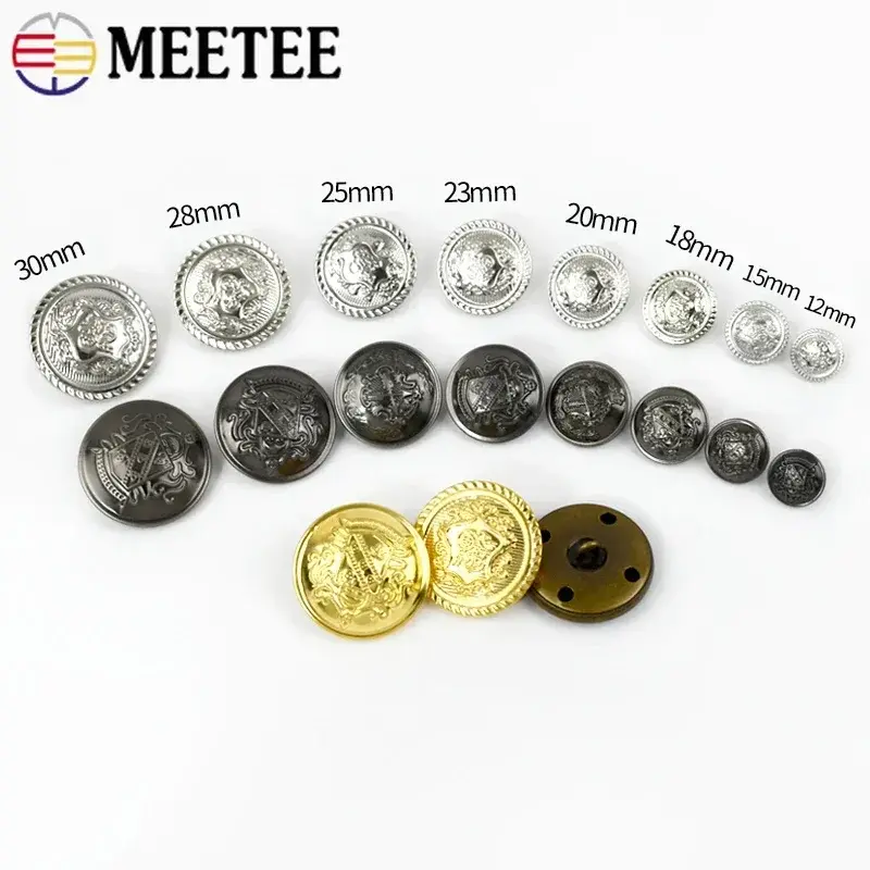 10Pcs 12-30mm Metal Buttons Jacket Coat Retro Copper Shank Button Clothing Decoration Buckle Fastener DIY Sewing Accessories