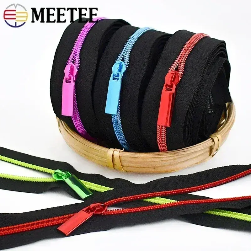 Meetee 5# 1-10M Zippers Tape With Zipper Slider Pull Decor Zip Head Bags Pocket Jacket Zips Repair Kits DIY Sewing Accessories