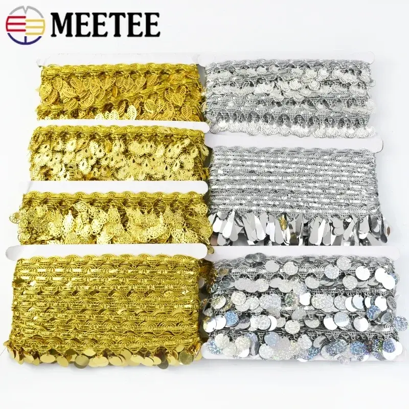 Meetee 2-9Yards 3-5.5cm Sequin Tassel Fringe Lace Trim For Party Dance Dress Clothing Decorative Trimming DIY Sewing Accessories