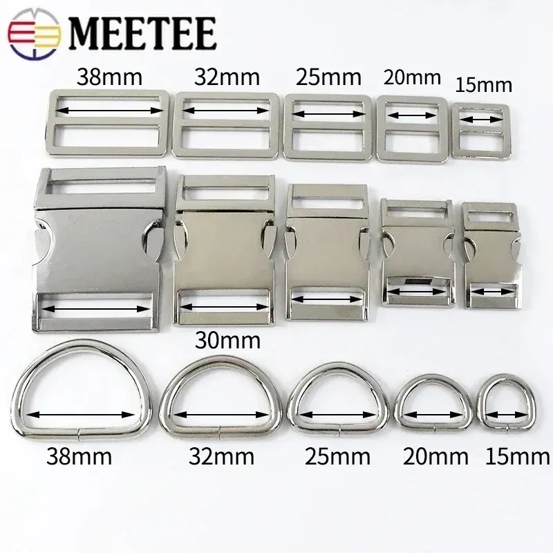 1Set 15-38mm Metal Backpack Buckles Strap Quick Release Closure Clasp D Ring Tri Glide Slider Hooks DIY Bag Leather Accessories