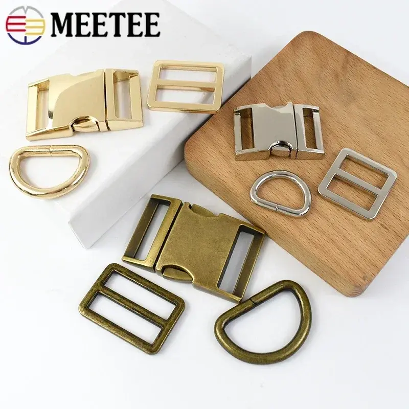 1Set 15-38mm Metal Backpack Buckles Strap Quick Release Closure Clasp D Ring Tri Glide Slider Hooks DIY Bag Leather Accessories