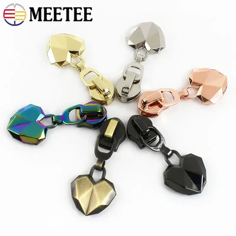 5-20Pcs 5# Metal Heart Zipper Slider for Nylon Zippers Tape Garment Luggage Zips Head Bag Jacket Zip Pull Repair Kit Accessories