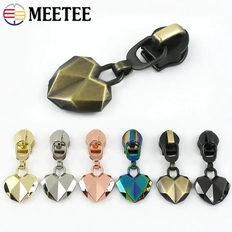 5-20Pcs 5# Metal Heart Zipper Slider for Nylon Zippers Tape Garment Luggage Zips Head Bag Jacket Zip Pull Repair Kit Accessories