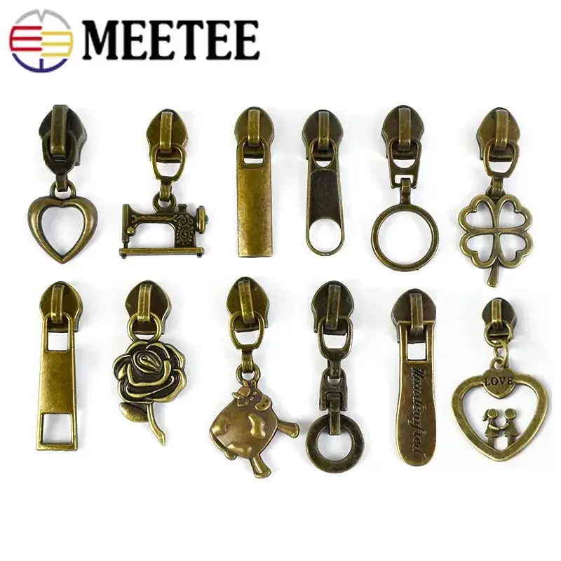 5Pcs Bronze 5# Nylon Zipper Heads for Sewing Zippers Tapes Bag Zips Sliders Pulls Decoration DIY Accessories