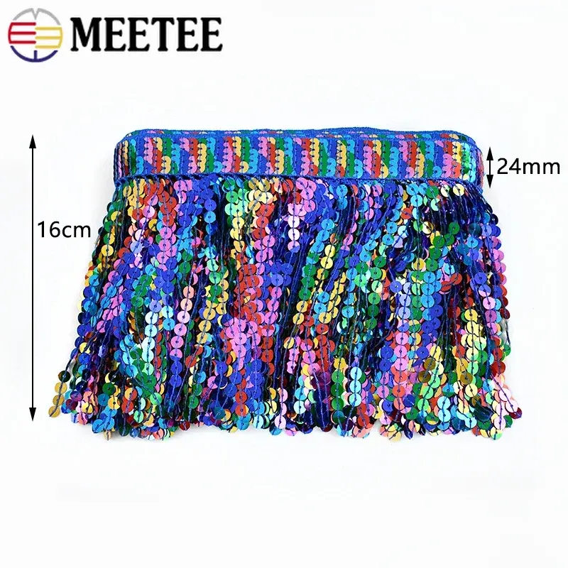 1/2/3Yards 16cm Rainbow Sequin Tassel Fringe Ethnic Beaded Lace Trim For Sewing Dance Skirt DIY Curtain Decoration Accessories