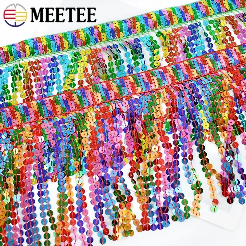1/2/3Yards 16cm Rainbow Sequin Tassel Fringe Ethnic Beaded Lace Trim For Sewing Dance Skirt DIY Curtain Decoration Accessories