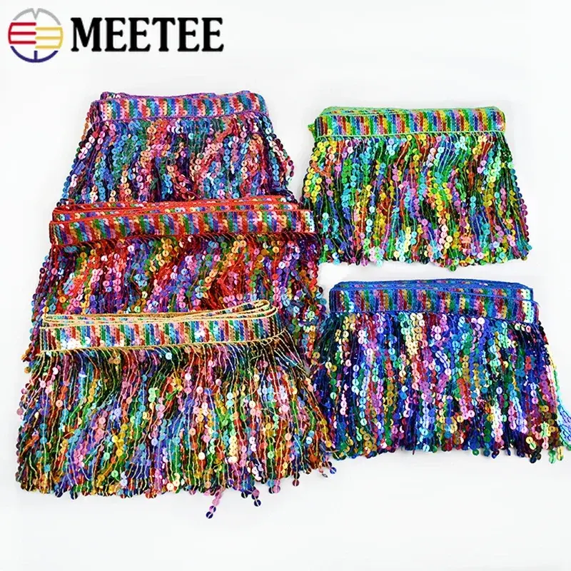 1/2/3Yards 16cm Rainbow Sequin Tassel Fringe Ethnic Beaded Lace Trim For Sewing Dance Skirt DIY Curtain Decoration Accessories