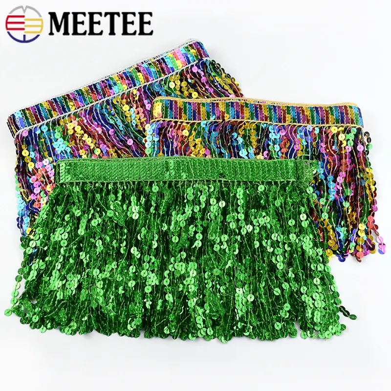 1/2/3Yards 16cm Sequin Fringe Tassel DIY Sewing Accessories Ethnic Lace Trim Ribbon Latin Dance Skirts Garment Trimming Supplies