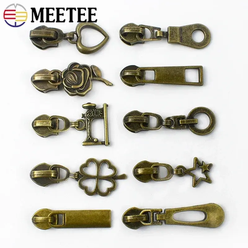 5# 1-5M Nylon Zippers Tape with Bronze Zipper Slider Head Plastic Coil Zips Bag Decor Zip Puller Closure Repair Sewing Accessory