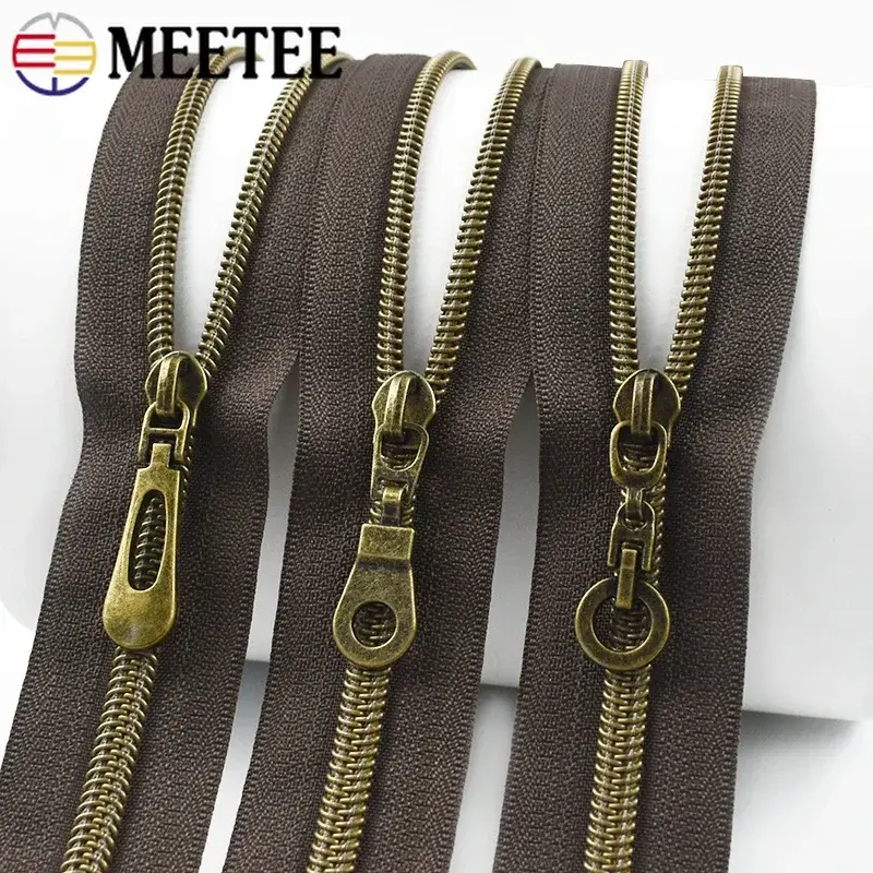 5# 1-5M Nylon Zippers Tape with Bronze Zipper Slider Head Plastic Coil Zips Bag Decor Zip Puller Closure Repair Sewing Accessory