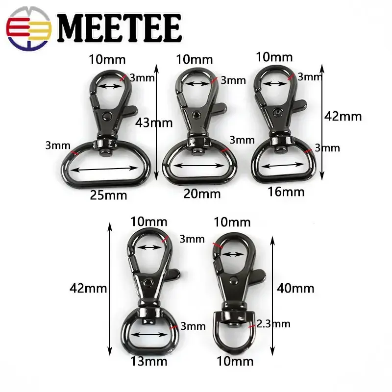 10Pcs 10-25mm Metal Strap Buckle For Bag Handbag Swivel Lobster Clasp Webbing Spring Hooks DIY Keychain Hardware Accessories