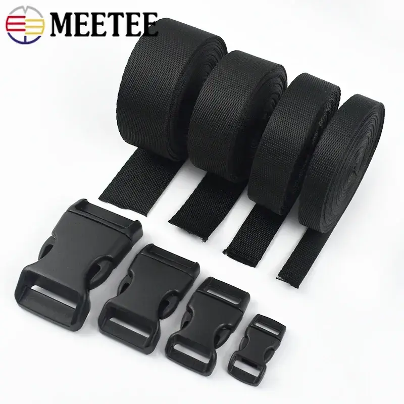 1-10Sets Black Nylon Webbing Tape 10-25mm Plastic Release Buckles for Bags Starp Dog Collar Belt Clasp Hook Backpack Accessories